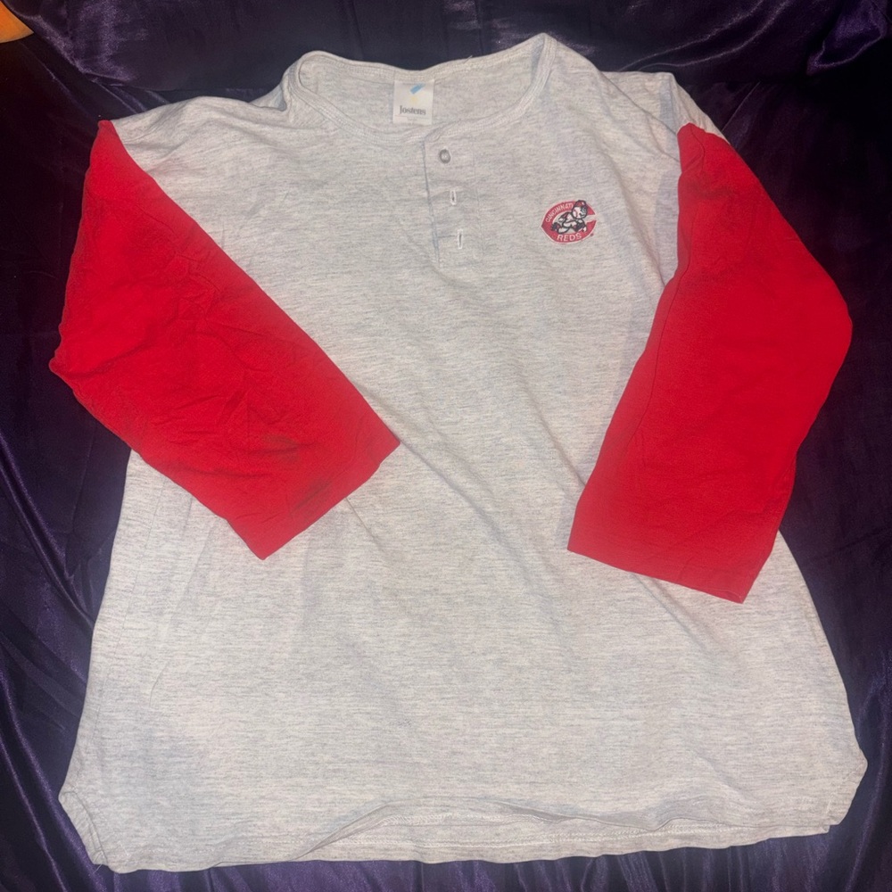 Vintage Cincinnati Reds Men’s Henley Quarter Sleeve Shirt Red & Grey 100% Cotton